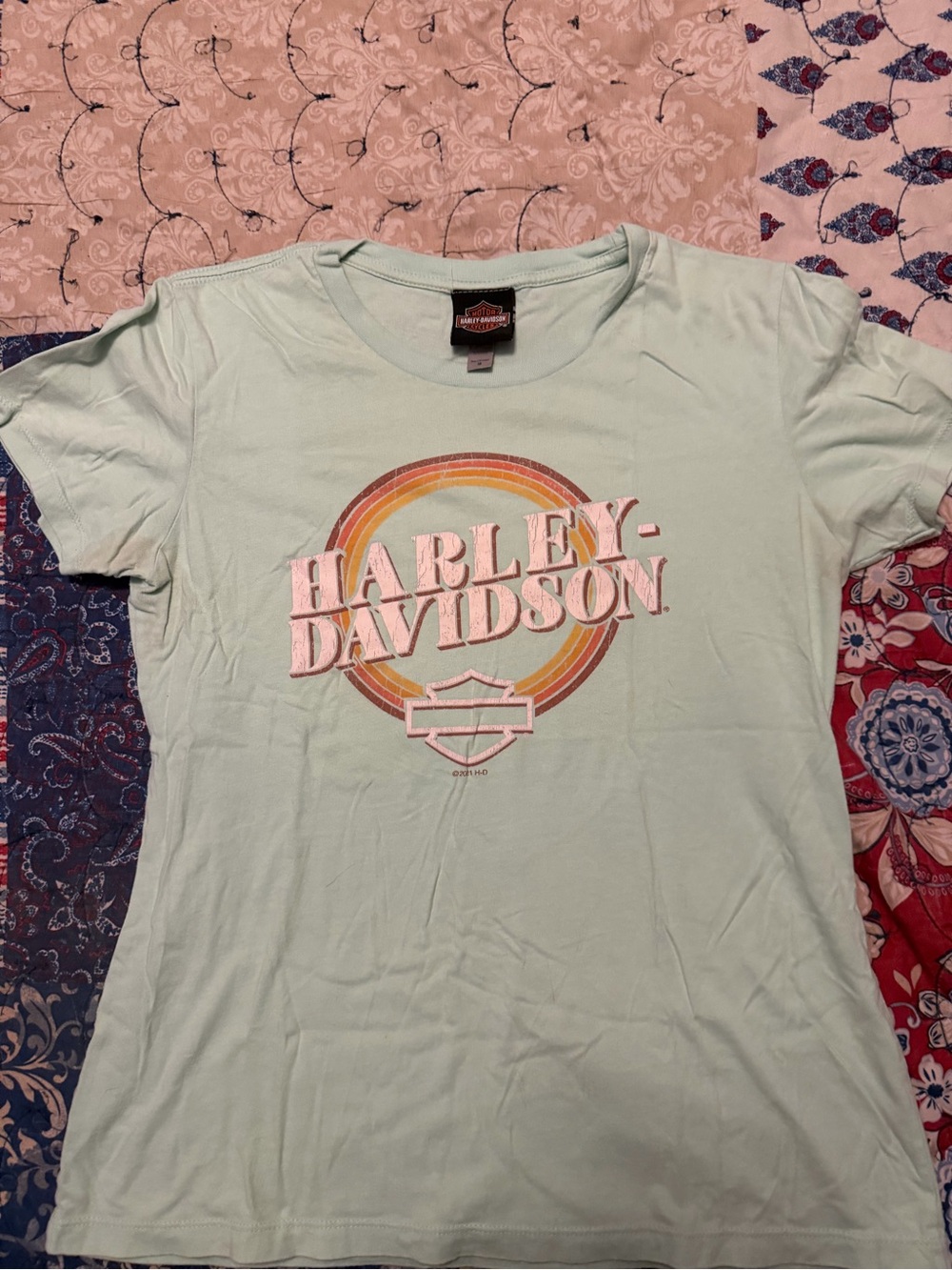 Harley-Davidson Mint Short-Sleeve Logo Tee with Retro Rainbow